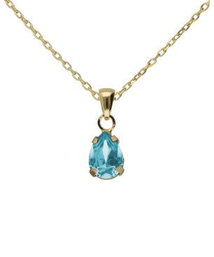 Collar Corto VICTORIA CRUZ Birthstone Para Mujer - Lágrima de Cristal en Plata de Ley Aquamarine - Baño en Oro 18KT | A5504-10DG