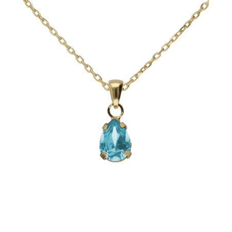Collar Corto VICTORIA CRUZ Birthstone Para Mujer - Lágrima de Cristal en Plata de Ley Aquamarine - Baño en Oro 18KT | A5504-10DG