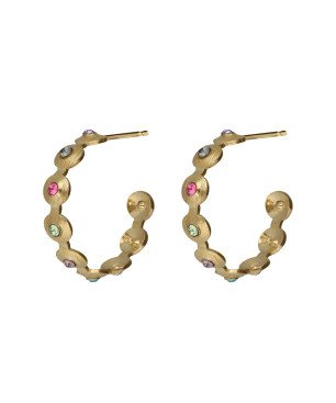 Aros Abiertos VICTORIA CRUZ Bruma Para Mujer - Textura y Cristales en Plata de Ley Multicolor - Baño en Oro 18KT | A5492-MDT