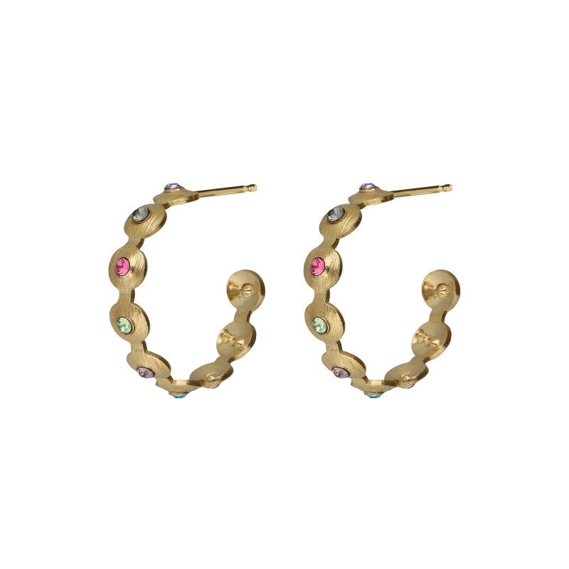 Aros Abiertos VICTORIA CRUZ Bruma Para Mujer - Textura y Cristales en Plata de Ley Multicolor - Baño en Oro 18KT | A5492-MDT Aros Abiertos VICTORIA CRUZ Bruma Para Mujer - Textura y Cristales en Plata de Ley Multicolor - Baño en Oro 18KT | A5492-MDT