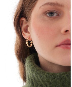 Aros Abiertos VICTORIA CRUZ Bruma Para Mujer - Textura y Cristales en Plata de Ley Multicolor - Baño en Oro 18KT | A5492-MDT