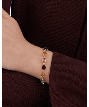 Pulsera VICTORIA CRUZ Borea Para Mujer - Cristales en Plata de Ley Multicolor - Baño en Oro 18KT | A5483-MDP