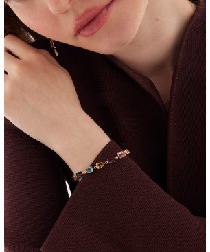 Pulsera VICTORIA CRUZ Borea Para Mujer - Cristales en Plata de Ley Multicolor - Baño en Oro 18KT | A5483-MDP