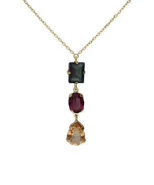 Collar Corto VICTORIA CRUZ Borea Para Mujer - Cristales en Plata de Ley Multicolor - Baño en Oro 18KT | A5480-MDG