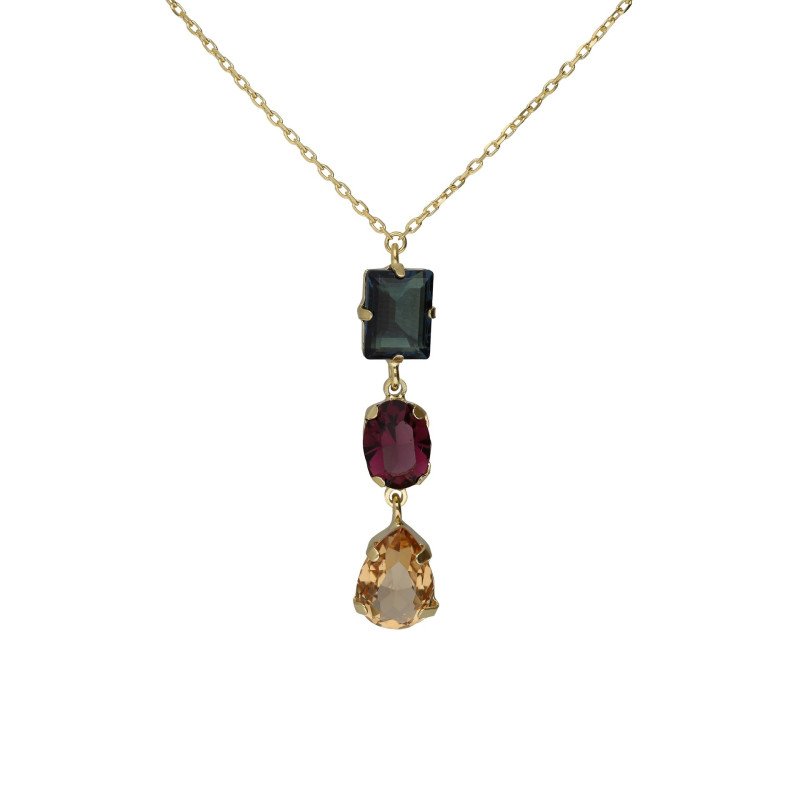 Collar Corto VICTORIA CRUZ Borea Para Mujer - Cristales en Plata de Ley Multicolor - Baño en Oro 18KT | A5480-MDG