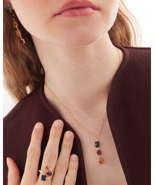 Collar Corto VICTORIA CRUZ Borea Para Mujer - Cristales en Plata de Ley Multicolor - Baño en Oro 18KT | A5480-MDG