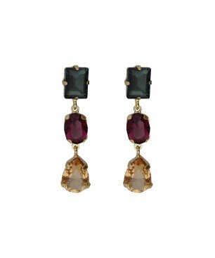 Pendientes Cortos VICTORIA CRUZ Borea Para Mujer - Cristales en Plata de Ley Multicolor - Baño Oro 18KT | A5478-MDT