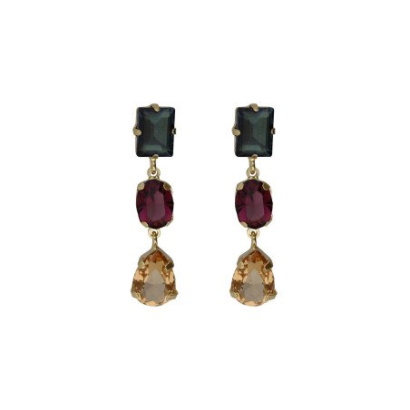 Pendientes Cortos VICTORIA CRUZ Borea Para Mujer - Cristales en Plata de Ley Multicolor - Baño Oro 18KT | A5478-MDT