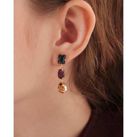 Pendientes Cortos VICTORIA CRUZ Borea Para Mujer - Cristales en Plata de Ley Multicolor - Baño Oro 18KT | A5478-MDT