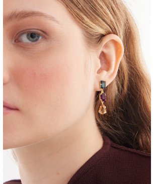 Pendientes Cortos VICTORIA CRUZ Borea Para Mujer - Cristales en Plata de Ley Multicolor - Baño Oro 18KT | A5478-MDT
