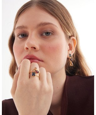 Pendientes Cortos VICTORIA CRUZ Borea Para Mujer - Cristales en Plata de Ley Multicolor - Baño Oro 18KT | A5478-MDT