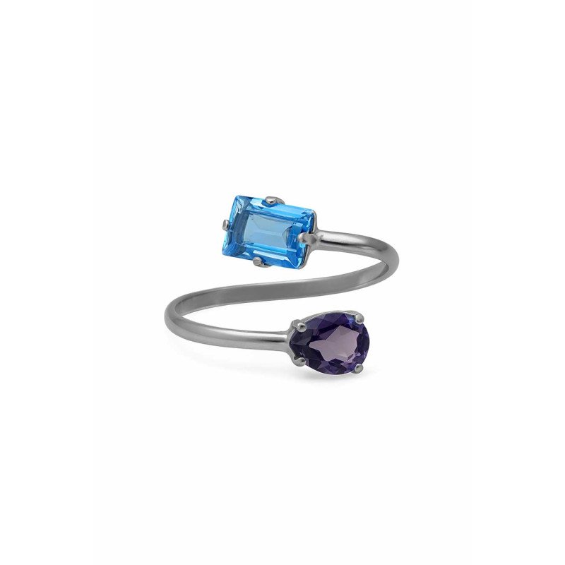 Anillo VICTORIA CRUZ Borea Para Mujer - Espiral con Cristales Azul y Morado en Plata de Ley - Baño Rodio | A5477-10HA Anillo VICTORIA CRUZ Borea Para Mujer - Espiral con Cristales Azul y Morado en Plata de Ley - Baño Rodio | A5477-10HA