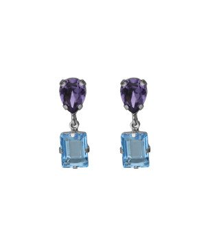 Pendientes Cortos VICTORIA CRUZ Borea Para Mujer - Cristales en Plata de Ley Azul y Morado - Baño Rodio | A5474-10HT