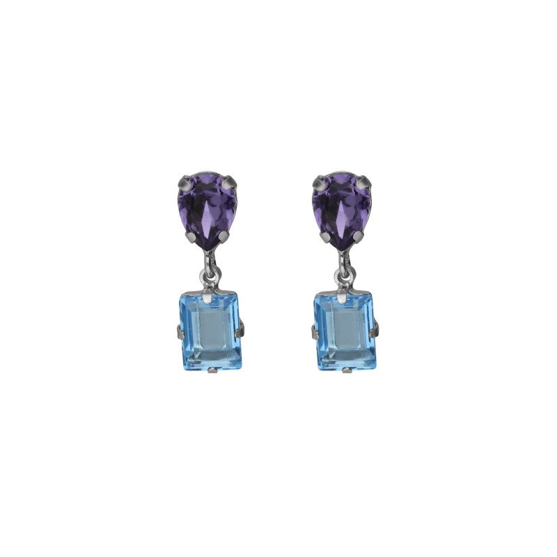 Pendientes Cortos VICTORIA CRUZ Borea Para Mujer - Cristales en Plata de Ley Azul y Morado - Baño Rodio | A5474-10HT Pendientes Cortos VICTORIA CRUZ Borea Para Mujer - Cristales en Plata de Ley Azul y Morado - Baño Rodio | A5474-10HT