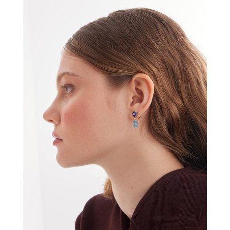 Pendientes Cortos VICTORIA CRUZ Borea Para Mujer - Cristales en Plata de Ley Azul y Morado - Baño Rodio | A5474-10HT