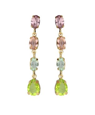 Pendientes Largos VICTORIA CRUZ Amalfi Para Mujer - Cristales en Plata de Ley Multicolor - Baño Oro 18KT | A5433-MDT
