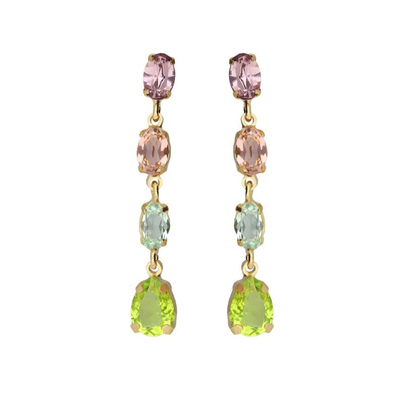 Pendientes Largos VICTORIA CRUZ Amalfi Para Mujer - Cristales en Plata de Ley Multicolor - Baño Oro 18KT | A5433-MDT Pendientes Largos VICTORIA CRUZ Amalfi Para Mujer - Cristales en Plata de Ley Multicolor - Baño Oro 18KT | A5433-MDT