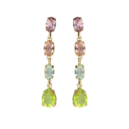 Pendientes Largos VICTORIA CRUZ Amalfi Para Mujer - Cristales en Plata de Ley Multicolor - Baño Oro 18KT | A5433-MDT