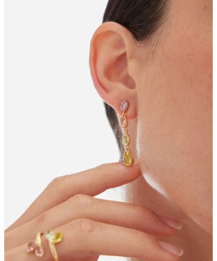Pendientes Largos VICTORIA CRUZ Amalfi Para Mujer - Cristales en Plata de Ley Multicolor - Baño Oro 18KT | A5433-MDT