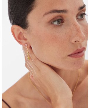 Pendientes Largos VICTORIA CRUZ Amalfi Para Mujer - Cristales en Plata de Ley Multicolor - Baño Oro 18KT | A5433-MDT