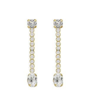 Pendientes Largos VICTORIA CRUZ Lieve Para Mujer - Cascada de Cristales Riviere en Plata de Ley - Baño en Oro 18KT | A5221-07DT