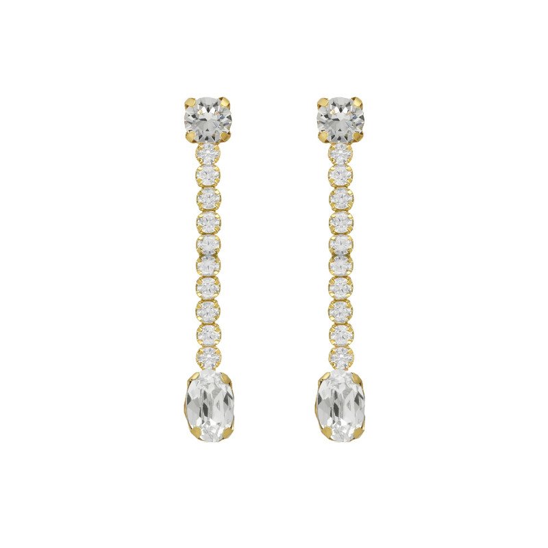 Pendientes Largos VICTORIA CRUZ Lieve Para Mujer - Cascada de Cristales Riviere en Plata de Ley - Baño en Oro 18KT | A5221-07DT Pendientes Largos VICTORIA CRUZ Lieve Para Mujer - Cascada de Cristales Riviere en Plata de Ley - Baño en Oro 18KT | A5221-07DT