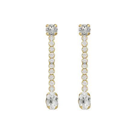 Pendientes Largos VICTORIA CRUZ Lieve Para Mujer - Cascada de Cristales Riviere en Plata de Ley - Baño en Oro 18KT | A5221-07DT