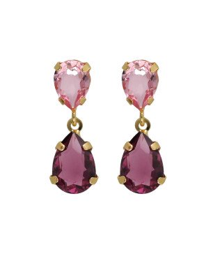 Pendientes Cortos VICTORIA CRUZ Glory Para Mujer - Lágrimas de Cristal en Plata de Ley Light Rose - Baño Oro 18KT | A4905-26DT