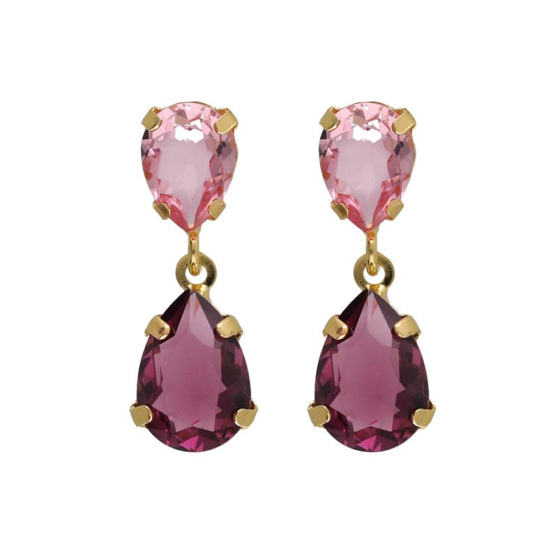 Pendientes Cortos VICTORIA CRUZ Glory Para Mujer - Lágrimas de Cristal en Plata de Ley Light Rose - Baño Oro 18KT | A4905-26DT Pendientes Cortos VICTORIA CRUZ Glory Para Mujer - Lágrimas de Cristal en Plata de Ley Light Rose - Baño Oro 18KT | A4905-26DT