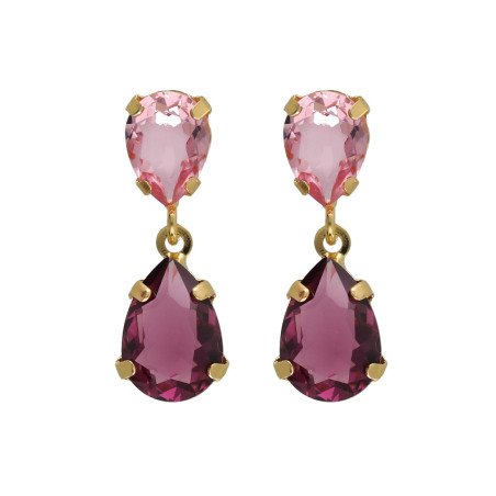 Pendientes Cortos VICTORIA CRUZ Glory Para Mujer - Lágrimas de Cristal en Plata de Ley Light Rose - Baño Oro 18KT | A4905-26DT