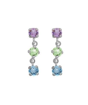 Pendientes Cortos VICTORIA CRUZ Ryver Para Mujer - Cristales en Plata de Ley Multicolor - Baño Rodio | A4887-MHT