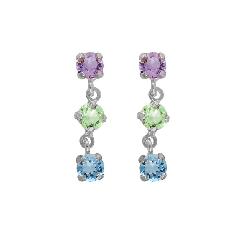 Pendientes Cortos VICTORIA CRUZ Ryver Para Mujer - Cristales en Plata de Ley Multicolor - Baño Rodio | A4887-MHT