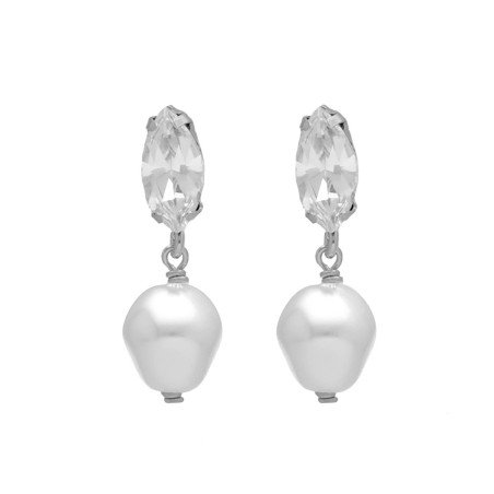 Pendientes Cortos VICTORIA CRUZ Purpose Para Mujer - Perlas y Cristales en Plata de Ley - Baño Rodio | A4657-07HT