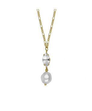 Collar Corto VICTORIA CRUZ Purpose Para Mujer - Perla Barroca y Cristal en Plata de Ley - Baño Oro 18KT | A4653-07DG