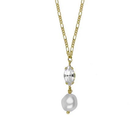 Collar Corto VICTORIA CRUZ Purpose Para Mujer - Perla Barroca y Cristal en Plata de Ley - Baño Oro 18KT | A4653-07DG