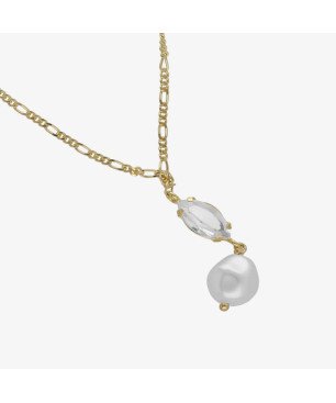 Collar Corto VICTORIA CRUZ Purpose Para Mujer - Perla Barroca y Cristal en Plata de Ley - Baño Oro 18KT | A4653-07DG