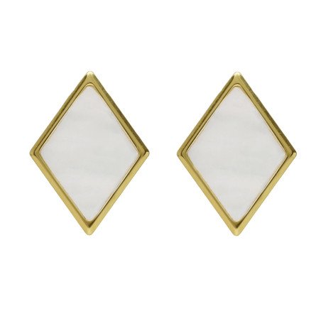Pendientes Cortos VICTORIA CRUZ Soulquest Para Mujer - Rombos de Nácar y Plata de Ley - Baño en Oro 18KT | A4614-RODT
