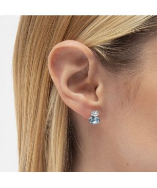 Pendientes Botón VICTORIA CRUZ Ombra Para Mujer - Cristales en Plata de Ley Forma Oval Aquamarine - Baño Rodio | A4513-10HT