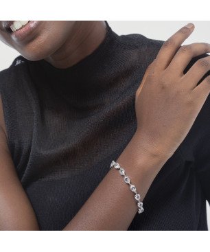 Pulsera VICTORIA CRUZ Diana Para Mujer - Cadena de Lágrimas de Cristal en Plata de Ley - Baño en Rodio | A4384-07HP
