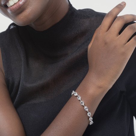 Pulsera VICTORIA CRUZ Diana Para Mujer - Cadena de Lágrimas de Cristal en Plata de Ley - Baño en Rodio | A4384-07HP