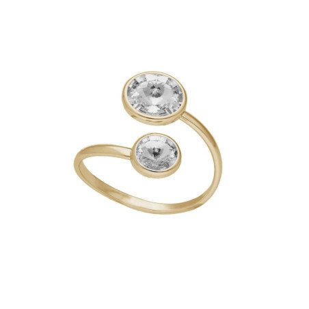 Anillo VICTORIA CRUZ Basic Para Mujer - Doble Círculo Cristal y Plata de Ley Crystal (7mm y 9mm) - Baño Oro 18KT | A4224-07DA