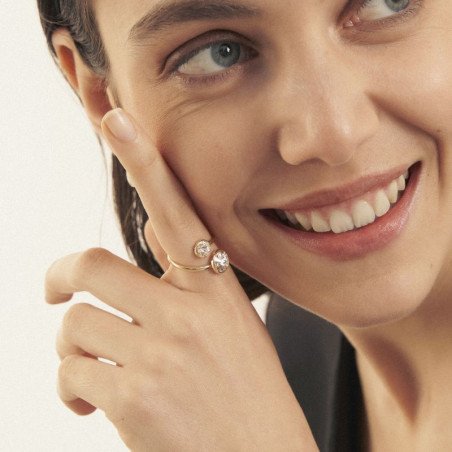 Anillo VICTORIA CRUZ Basic Para Mujer - Doble Círculo Cristal y Plata de Ley Crystal (7mm y 9mm) - Baño Oro 18KT | A4224-07DA