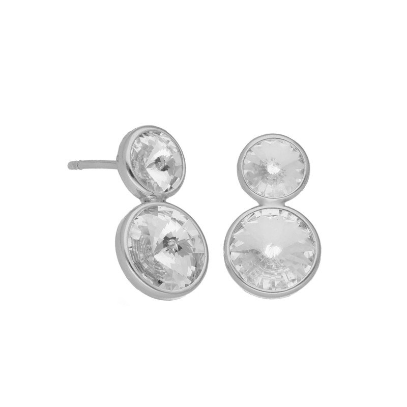 Pendientes VICTORIA CRUZ Basic Para Mujer - Doble Círculo Cristal y Plata de Ley Crystal (7mm y 9mm) - Baño Rodio | A4220-07HT