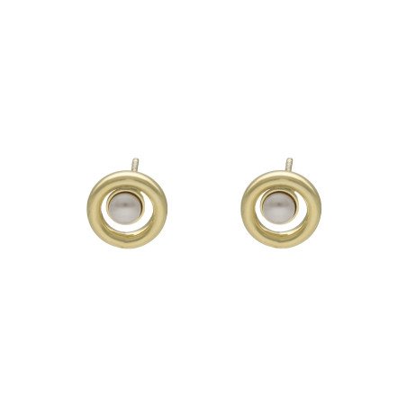 Pendientes Botón VICTORIA CRUZ Perlite Para Mujer - Círculo de Perla en Plata de Ley - Baño en Oro 18KT | A4064-00DT