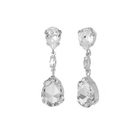 Pendientes Largos VICTORIA CRUZ Jasmine Para Mujer - Lágrima de Cristal y Plata de Ley - Baño en Rodio | A3755-07HT