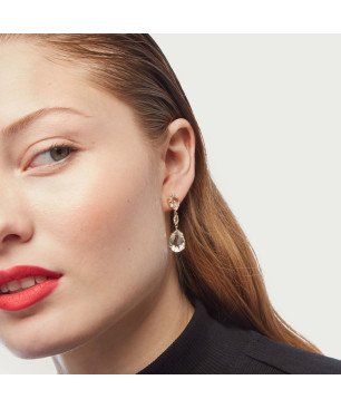 Pendientes Largos VICTORIA CRUZ Jasmine Para Mujer - Lágrima de Cristal y Plata de Ley - Baño en Rodio | A3755-07HT