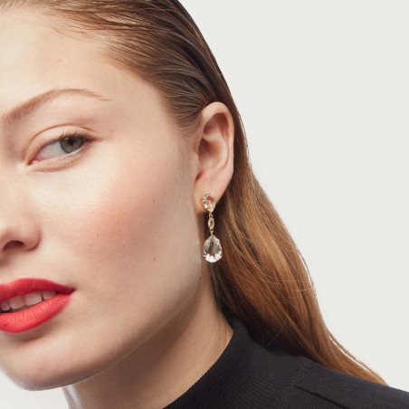 Pendientes Largos VICTORIA CRUZ Jasmine Para Mujer - Lágrima de Cristal y Plata de Ley - Baño en Rodio | A3755-07HT