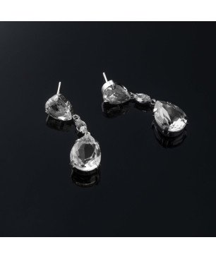 Pendientes Largos VICTORIA CRUZ Jasmine Para Mujer - Lágrima de Cristal y Plata de Ley - Baño en Rodio | A3755-07HT
