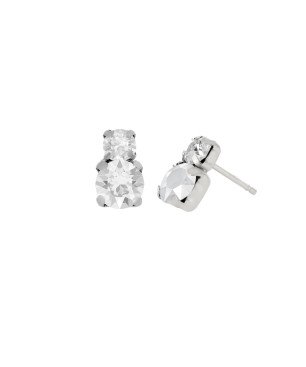 Pendientes VICTORIA CRUZ Jasmine Para Mujer - Doble Círculo Cristal y Plata de Ley - Baño en Rodio | A3751-07HT