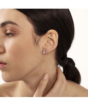 Pendientes VICTORIA CRUZ Jasmine Para Mujer - Doble Círculo Cristal y Plata de Ley - Baño en Rodio | A3751-07HT